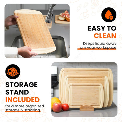 Bamboo Cutting Board Set – Non-Toxic Charcuterie & Chopping Boards for Kitchen, Large & Small Sizes, Safe Cutting Boards for Meat, Cheese, Pizza – Home & Kitchen Gift Idea - PuriLite