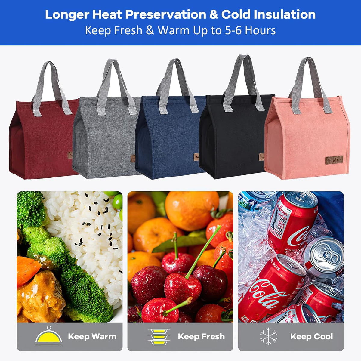 Lunch Bags for Women Men, Reusable Insulated Leakproof Lunch Box Bag for Adult Kids, Small Cooler Bag for Work School Picnic Travel (Black) - PuriLite