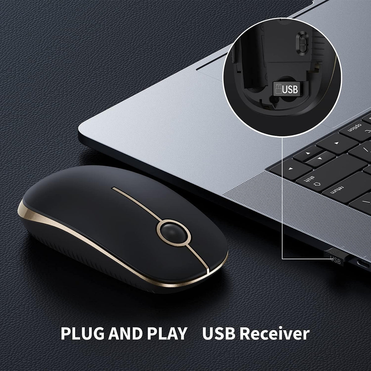 Wireless Mouse, Vssoplor 2.4G Slim Portable Computer Mice with Nano Receiver for Notebook, PC, Laptop, Computer (Black and Gray) - PuriLite