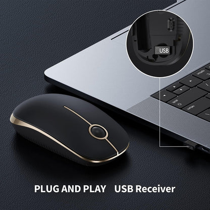 Wireless Mouse, Vssoplor 2.4G Slim Portable Computer Mice with Nano Receiver for Notebook, PC, Laptop, Computer (Black and Gray) - PuriLite