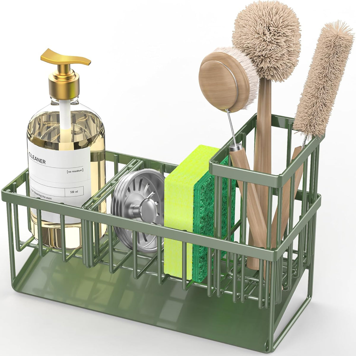 Cisily Kitchen Sink Caddy Organzier with High Brush Holder, Sponge Holder for Sink, 304 Rustproof Stainless, Kitchen Countertop Soap Dispenser Organizer, Kitchen Decor and Accessories (Black) - PuriLite