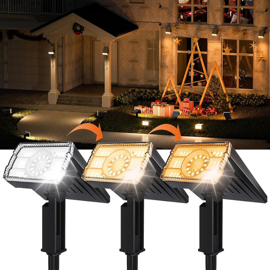 Solar Spot Lights Outdoor,Adjustable Warm&Cool,IP67 Waterproof,3 Color+3 Modes,2-in-1 Wall Lights Solar Powered Spotlights for Pathway/Garden/Yard/Patio/Driveway/Tree/Landscape Lighting Outside Decor - PuriLite