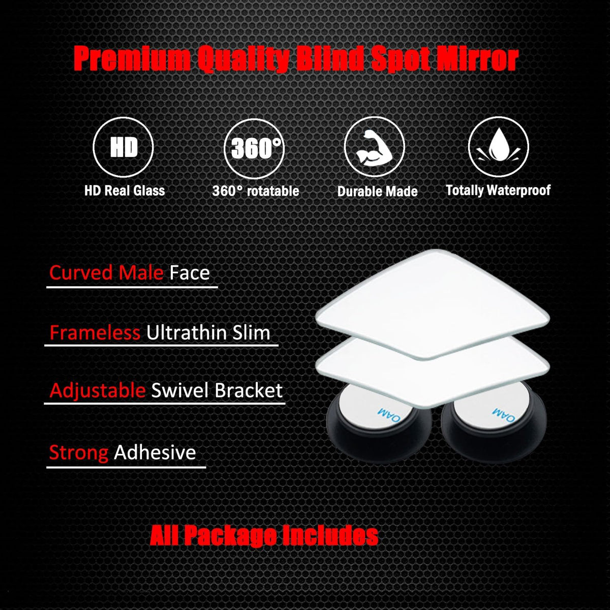 Ampper Blind Spot Mirror, 2" Round HD Glass Frameless Convex Rear View Mirror, Pack of 2 - PuriLite