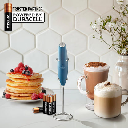Zulay Kitchen Powerful Double Whisk Milk Frother Handheld - Foam Maker with Stand - Whisk Drink Mixer for Coffee, Mini Foamer for Latte, Matcha, Frappe, Hot Chocolate & Cappuccino (Black) - PuriLite
