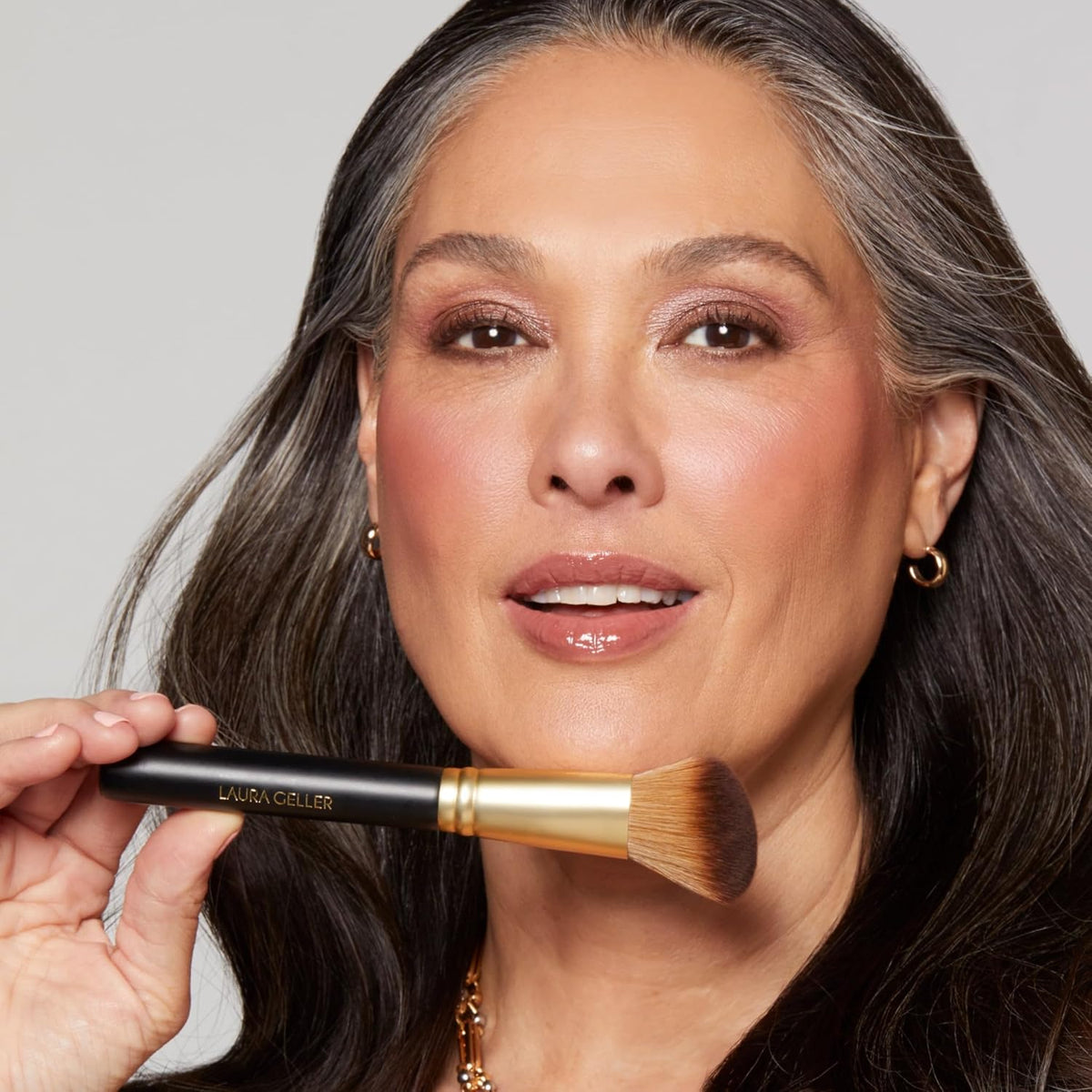LAURA GELLER NEW YORK Dual-Ended Blush + Bronzer Brush - Blush Bronzer Contour Face Makeup Brush - PuriLite