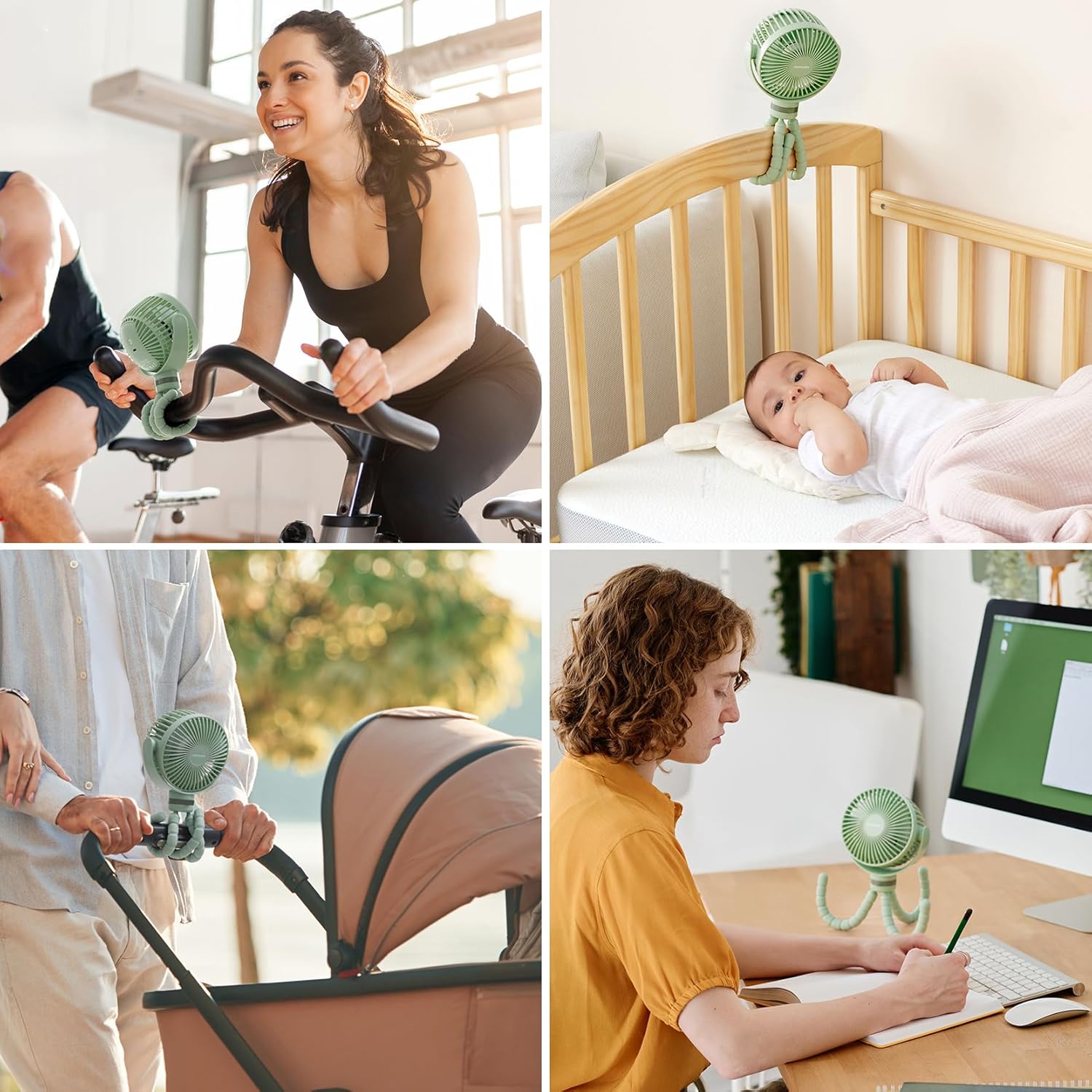 Momcozy Portable Stroller Fan, 27H Ultra-long Battery Life, Detachable 4 Speed 360°Rotate, LED Night Light with 2 Modes, USB Rechargeable and Handheld Cooling Fan for Travel, Car Seat - PuriLite