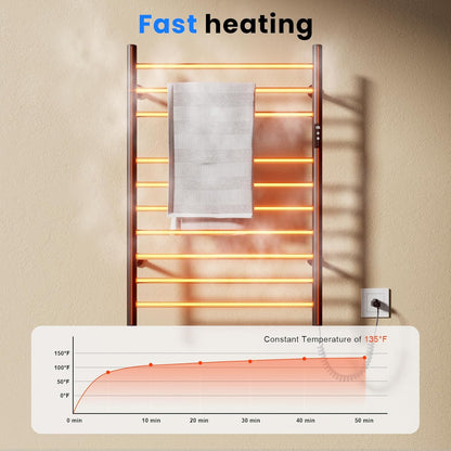 POPFLY Heated Towel Rack, Wall Mounted Electric Hot Towel Warmer, 4-Bar 304 Stainless Steel Small Heated Towel Warmer Rack for Bathroom with Timer and Temperature Control, Brushed - PuriLite