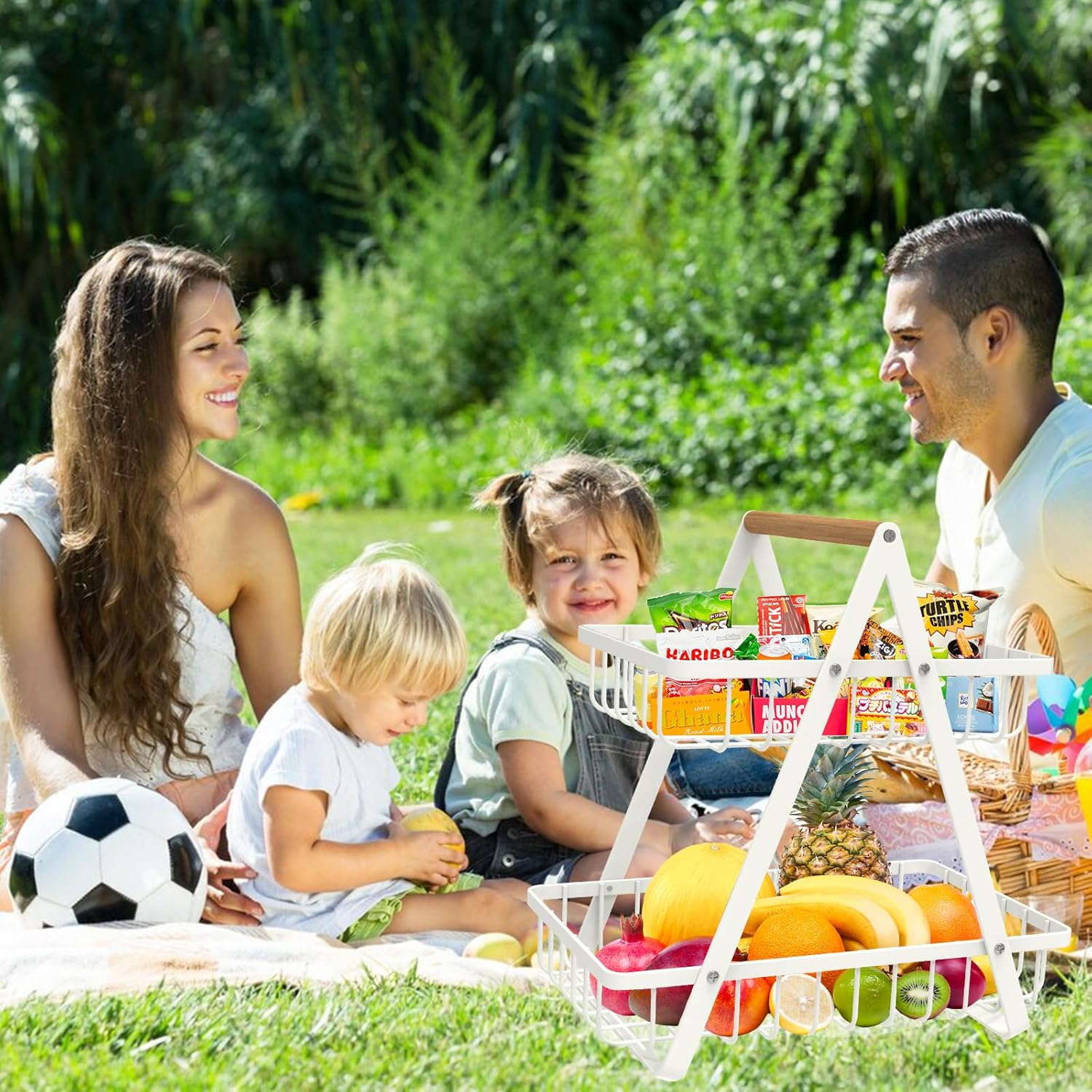 2 Tier Countertop Fruit Basket,Portable Fruit Bowle Basket for Kitchen Organizer Storage & Dining Room Fruits Vegetable Bread Snacks,MAHUEEOL Detachable Metal Rectangle Basket Storage - PuriLite
