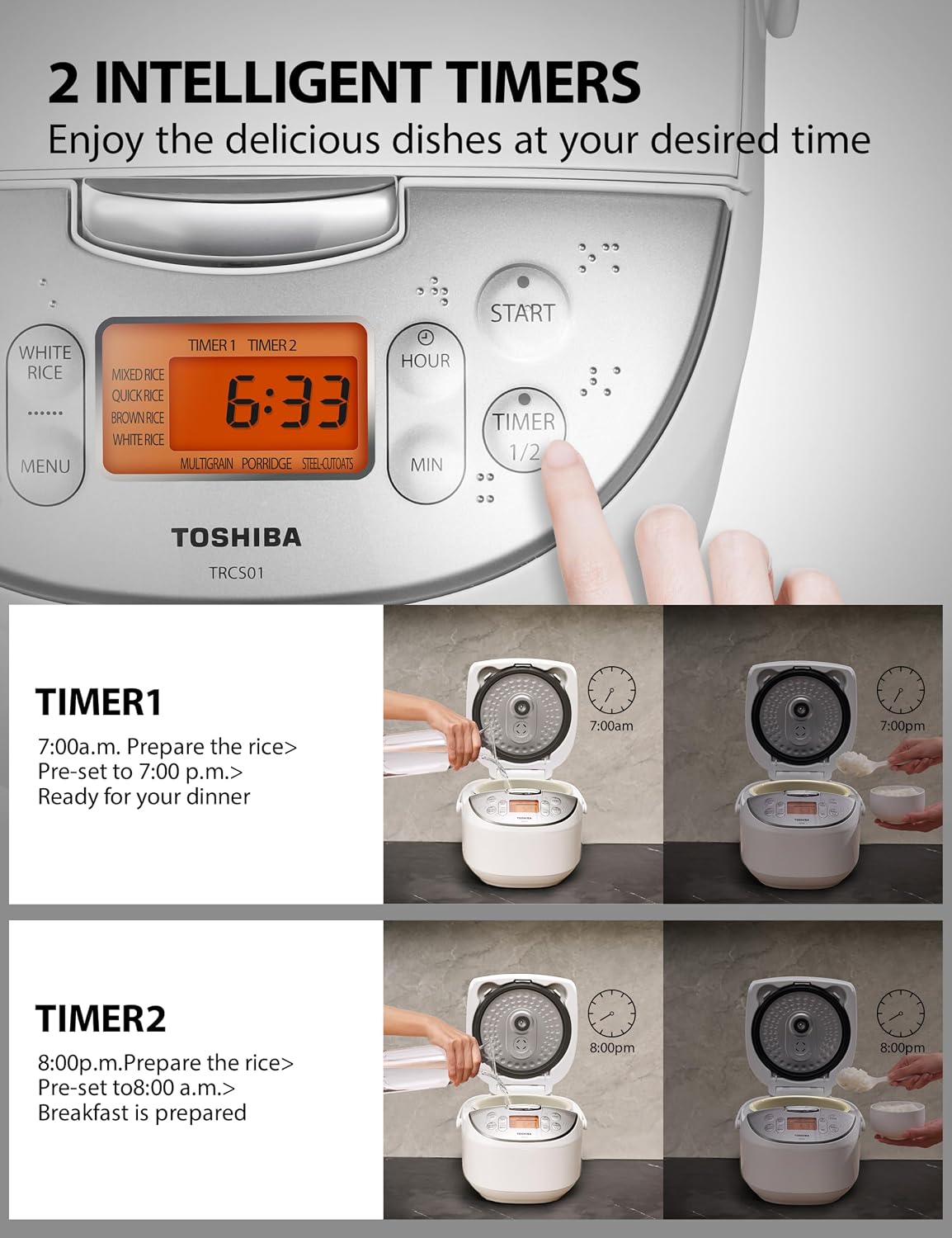 6-Cup Japanese Style Rice Cooker | Fuzzy Logic Electric Rice Cooker with 7 Cooking Functions, Digital Display, 2 Delay Timers & Auto Keep Warm
