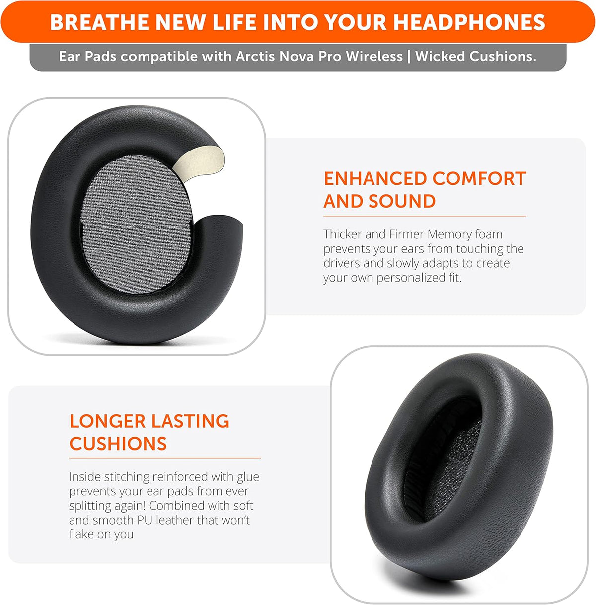 WC Upgraded Replacement Earpads for Steelseries Arctis Nova Pro Wireless Made by Wicked Cushions | Improved Durability, Thickness, Softer Leather, and Sound Isolation | 90's Black - PuriLite