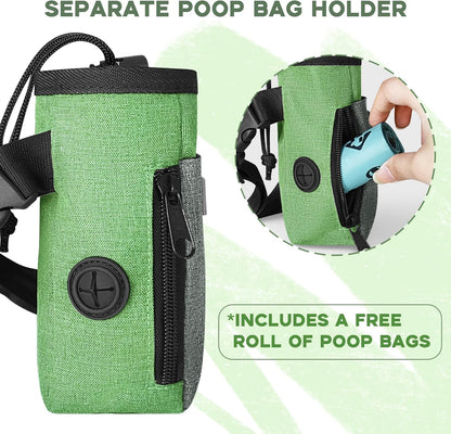 LIOOPET Dog Treat Pouch - Fashionable Green&Grey Design - Large Capacity Dog Treat Bag for Dog Walks, Outdoor Activities, Travel and Training - Includes 1 Poop Bags - PuriLite