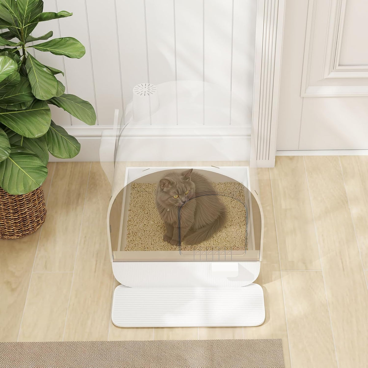 PawHut Large Cat Litter Box with Lid, Enclosed Kitty Litter Box with Slide-Out Tray, Scoop, Filter, Green - PuriLite
