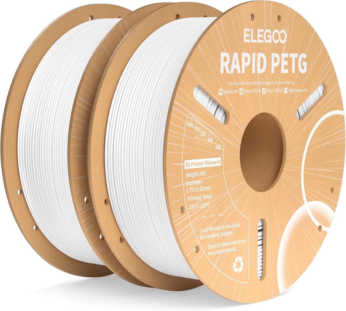 ELEGOO Rapid PETG Filament 1.75mm Black 1KG, 3D Printer Filament Max 600 mm/s High Speed Printing, Dimensional Accuracy +/- 0.02 mm Fit Most FDM Printer 1kg Cardboard Spool - PuriLite