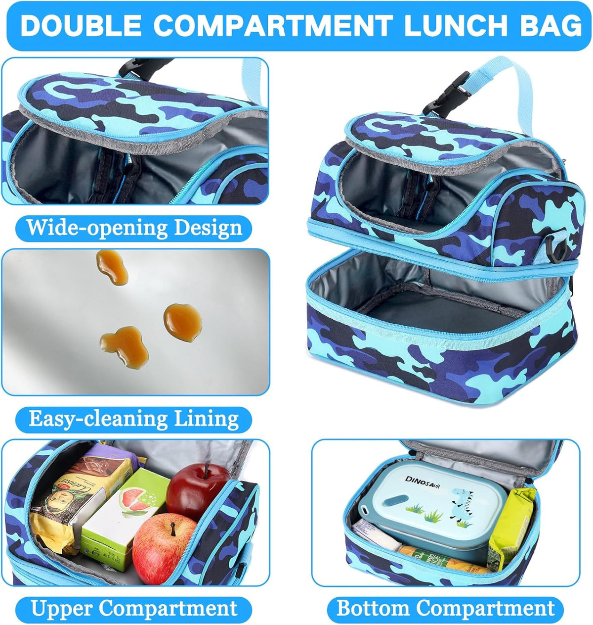 VASCHY Lunch Box Bag Men, Insulated Two Compartments Bento Cooler Bags for Adults/Women/Kids for School,Daycare,Kindergarten,Picnic Black - PuriLite
