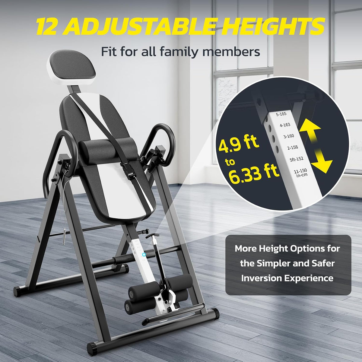 Yoleo Gravity Heavy Duty Inversion Table with Headrest & Adjustable Protective Belt Back Stretcher Machine for Pain Relief Therapy