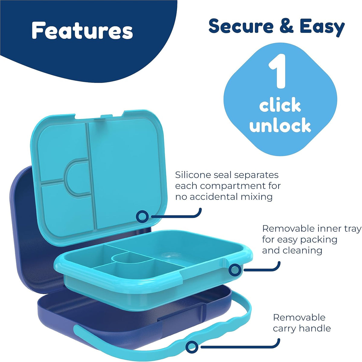BOZ Kids Bento Lunch Box - 4 Compartment Kids Lunch Containers for Ages 3 to 7 - Leak Proof, Dishwasher Safe - PuriLite