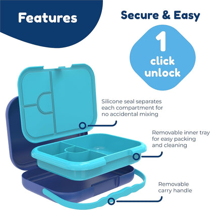 BOZ Kids Bento Lunch Box - 4 Compartment Kids Lunch Containers for Ages 3 to 7 - Leak Proof, Dishwasher Safe - PuriLite