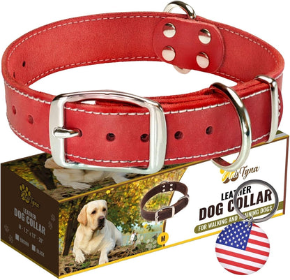 ADITYNA Heavy-Duty Leather Dog Collar for Medium Dogs - Soft and Strong, 100% Genuine Leather - Collier Pour Chien (Medium: Fit 13" - 20" Neck, Brown) - PuriLite