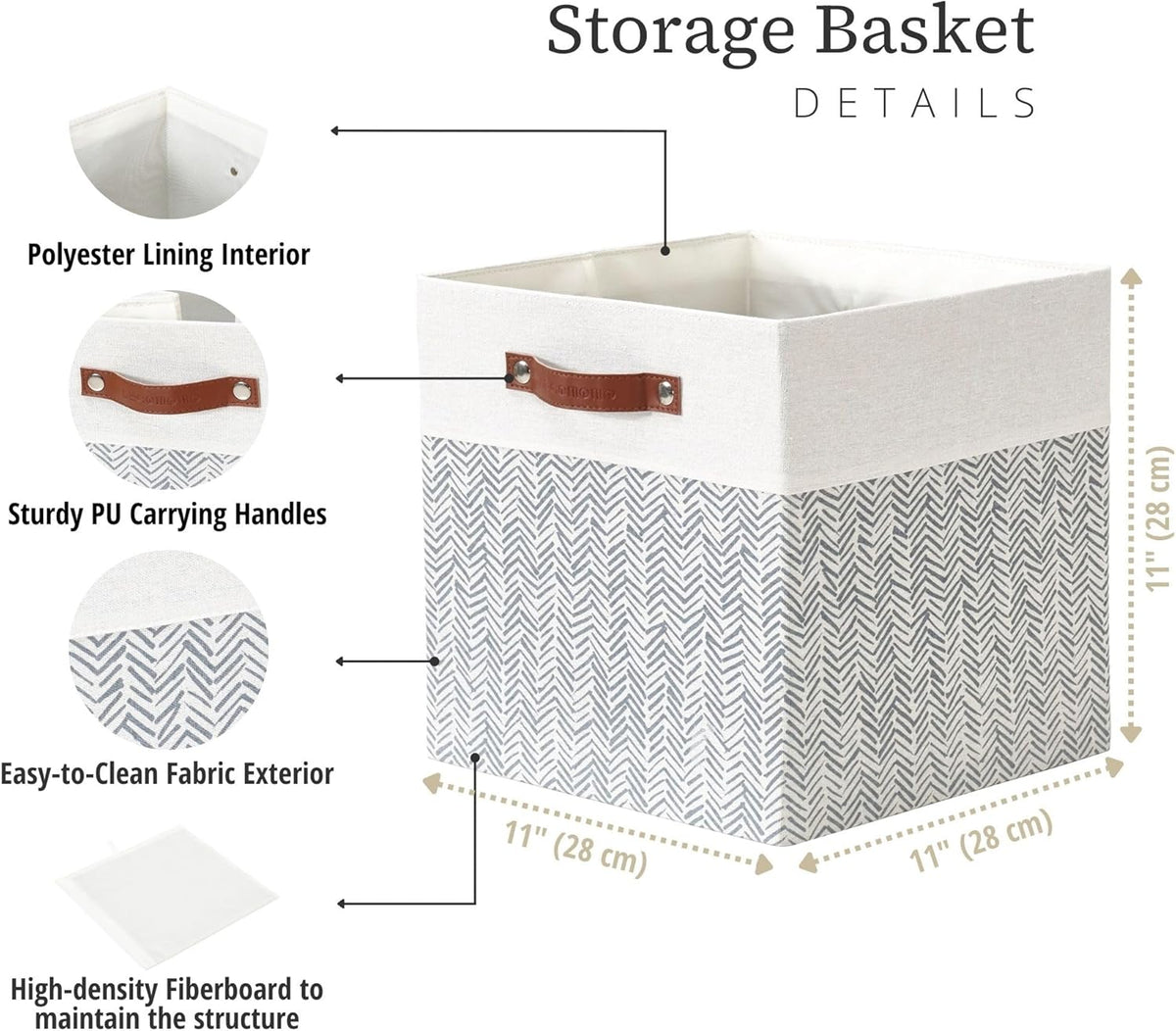 DECOMOMO Fabric Cube Storage Bin - Storage Baskets for Shelves, Kallax (Grey & White, 13 inch Cube) - 4 Pack - PuriLite