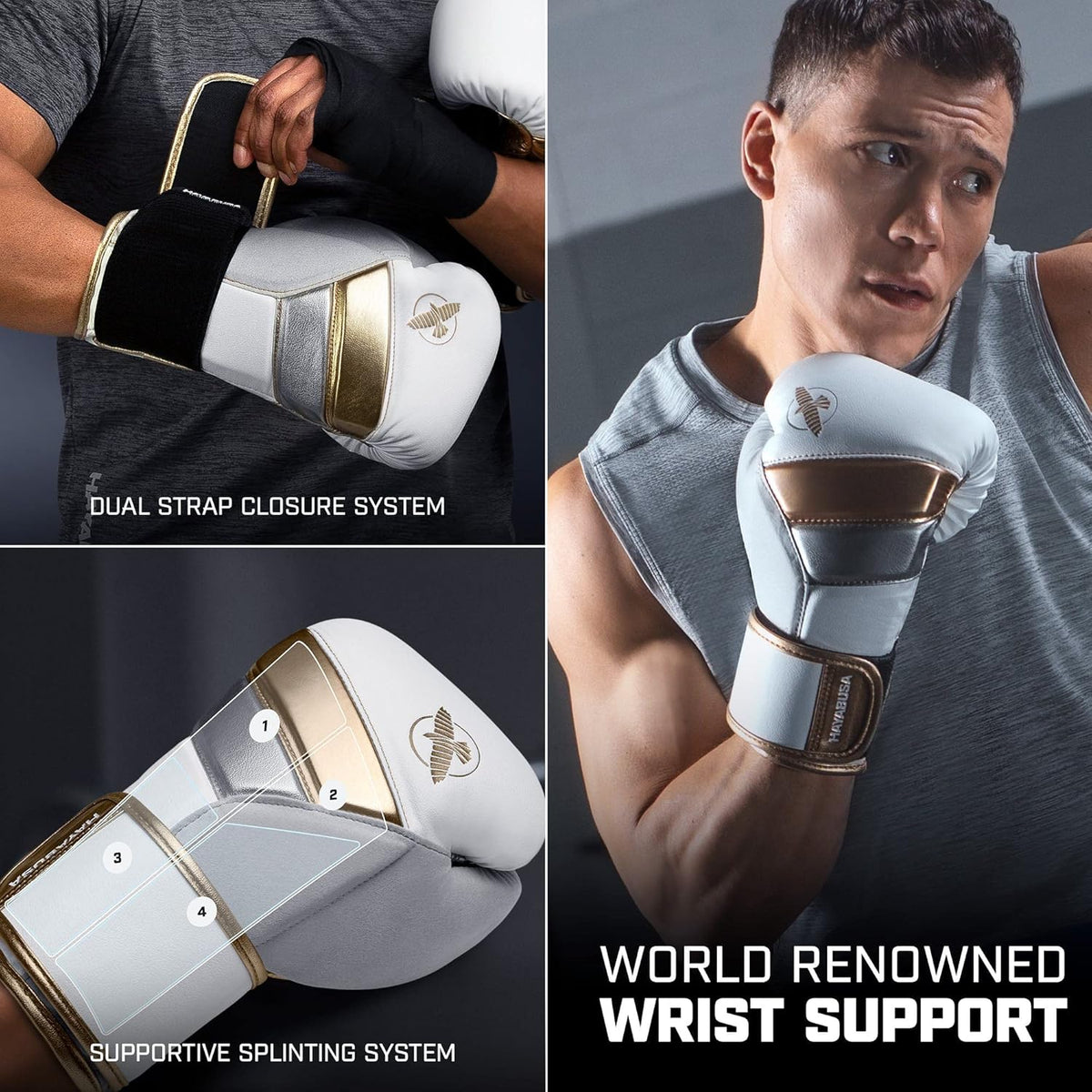 Hayabusa T3 Boxing Gloves for Men and Women Wrist and Knuckle Protection, Dual-X Hook and Loop Closure, Splinted Wrist Support, 5 Layer Foam Knuckle Padding - PuriLite