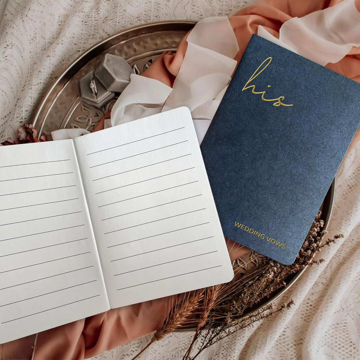 WeddingGiftsWedding Vow Books His and Hers Soft Touch Gold Foil Engraving Vow Books Wedding Essentials Wedding Accessories(TR-HH-Black) - PuriLite