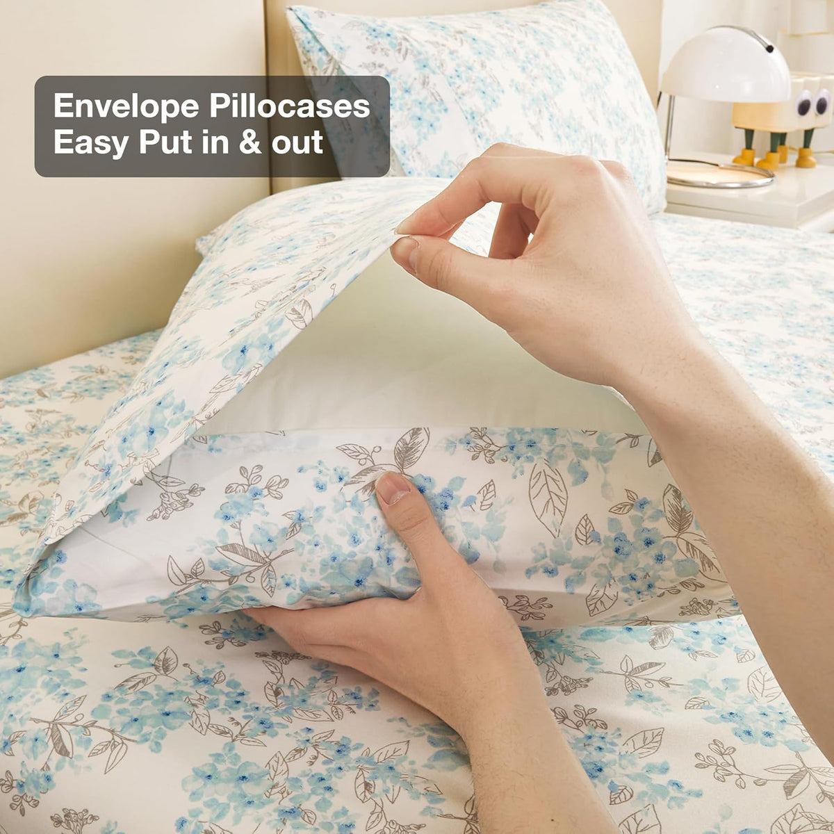 Viviland Floral Queen Sheet Set - 4 Piece Vintage Pink & Yellow Flower Patterned Bed Sheets - Soft, Breathable Microfiber Sheets with Deep Pocket, Non-Slip Fitted Sheets & Pillowcases - PuriLite