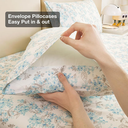 Viviland Floral Queen Sheet Set - 4 Piece Vintage Pink & Yellow Flower Patterned Bed Sheets - Soft, Breathable Microfiber Sheets with Deep Pocket, Non-Slip Fitted Sheets & Pillowcases - PuriLite