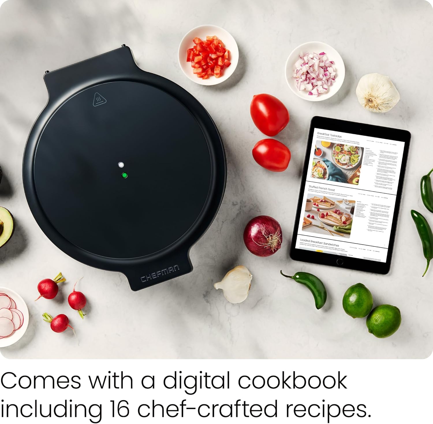 Chefman Everything Maker & Pizza Oven – 1440W Countertop Electric Pizza Maker with 12” Nonstick Cooking Plates, Make Pizza, Quesadillas, Omelettes and More, with Indicator Lights and Vertical Storage - PuriLite
