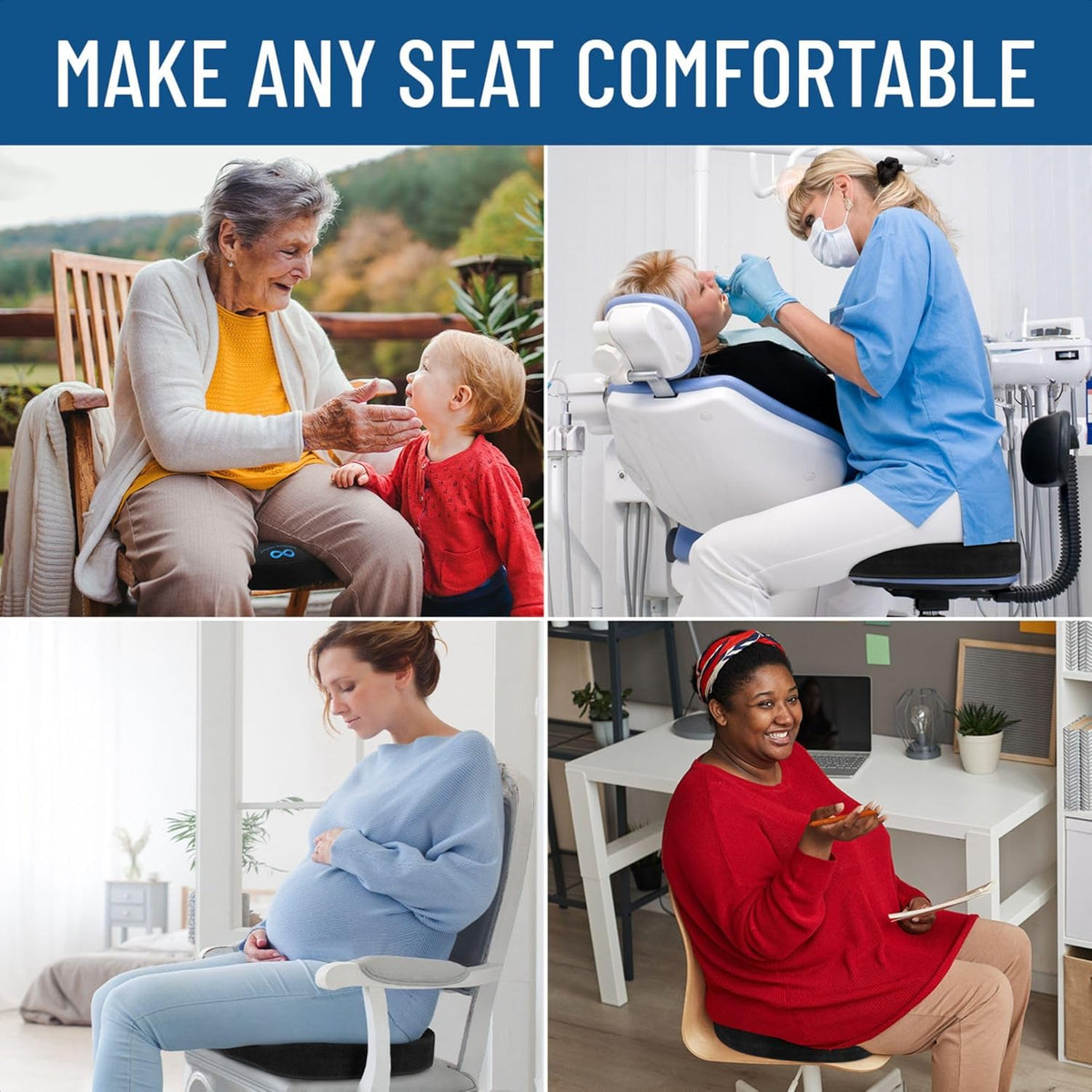 Everlasting Comfort Memory Foam Seat Cushion - Office Chair Cushion for Work, Travel, Car Support Pillow for Driving - Portable Seat for Chairs and Desks - Coussin Chaise - Black - PuriLite