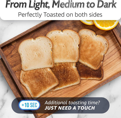 Elite Gourmet ECT5924D SmartToast Digital Long Slot 4 Slice Toaster, 1.5” Wide Slots for Thick Breads & Bagel Function, LED Touch Screen, Countdown Timer, 6 Shades, Stainless Steel