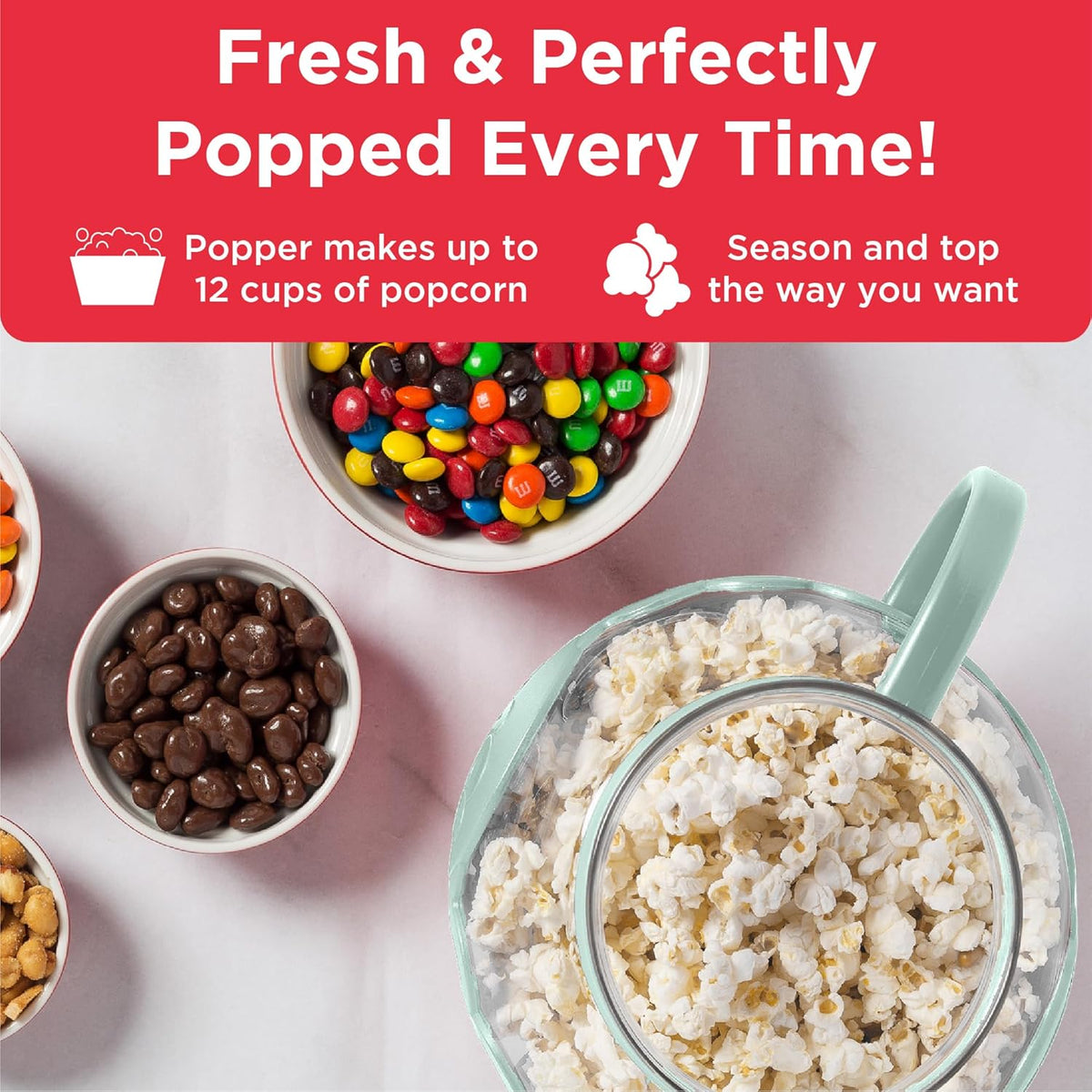 Ecolution Patented Micro-Pop Microwave Popcorn Popper with Temperature Safe Glass, 3-in-1 Lid Measures Kernels and Melts Butter, Made Without BPA, Dishwasher Safe, 3-Quart, Aqua - PuriLite