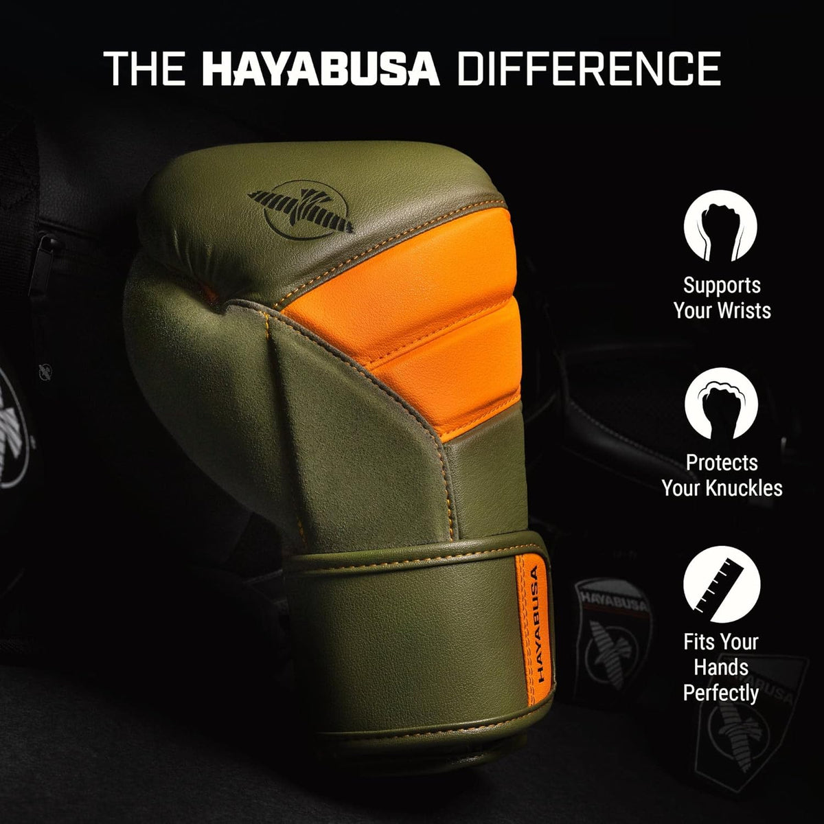 Hayabusa T3 Boxing Gloves for Men and Women Wrist and Knuckle Protection, Dual-X Hook and Loop Closure, Splinted Wrist Support, 5 Layer Foam Knuckle Padding - PuriLite