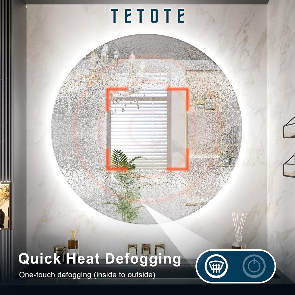 TETOTE 28 Inch Round LED Bathroom Vanity Mirror, Anti-Fog Dimmable Lights IP54 Waterproof Circle Makeup Wall Mounted Mirror - PuriLite