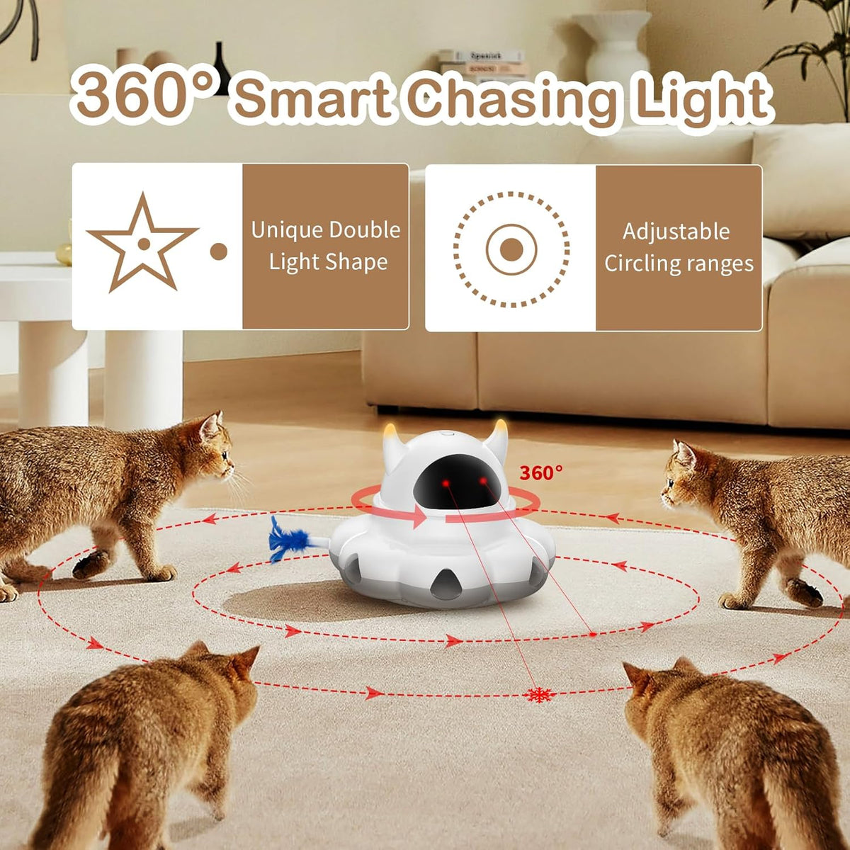 Cosicosy 2-in-1 Interactive Cat Toys for Indoor Cats, Automatic Cat Toy with 8 Holes Mice Whack A Mole Moving Feather, Smart Cat Toy (White) - PuriLite