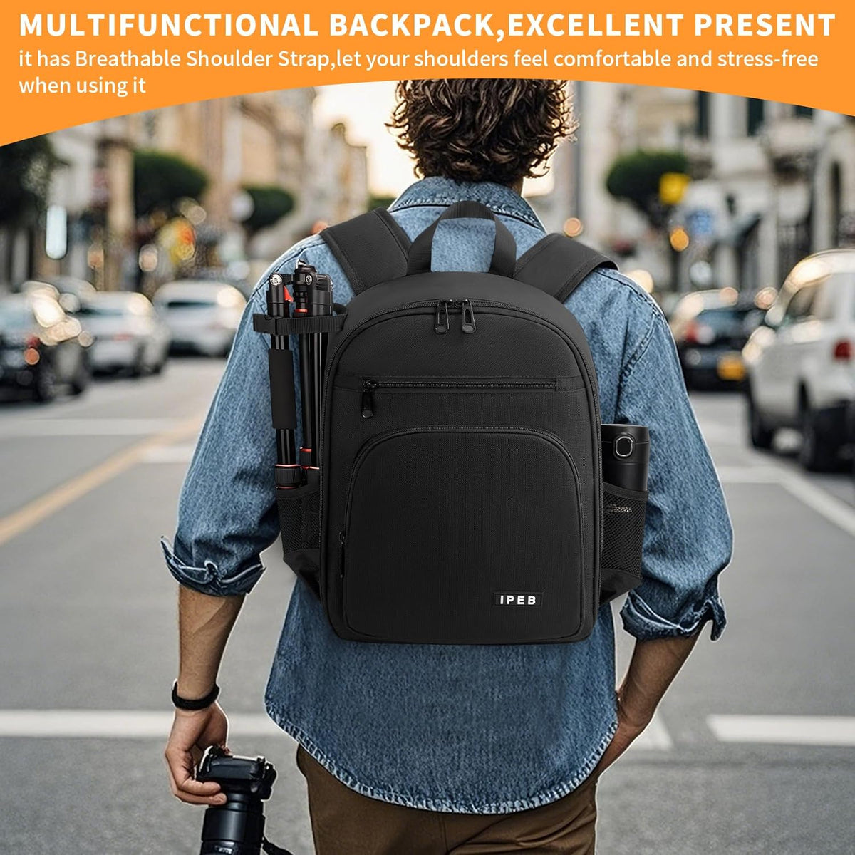 IPEB Camera Backpack Bag with Tripod Holder Water Resistant Camera Cases Photography Backpack Anti-Theft for DSLR Camera - PuriLite