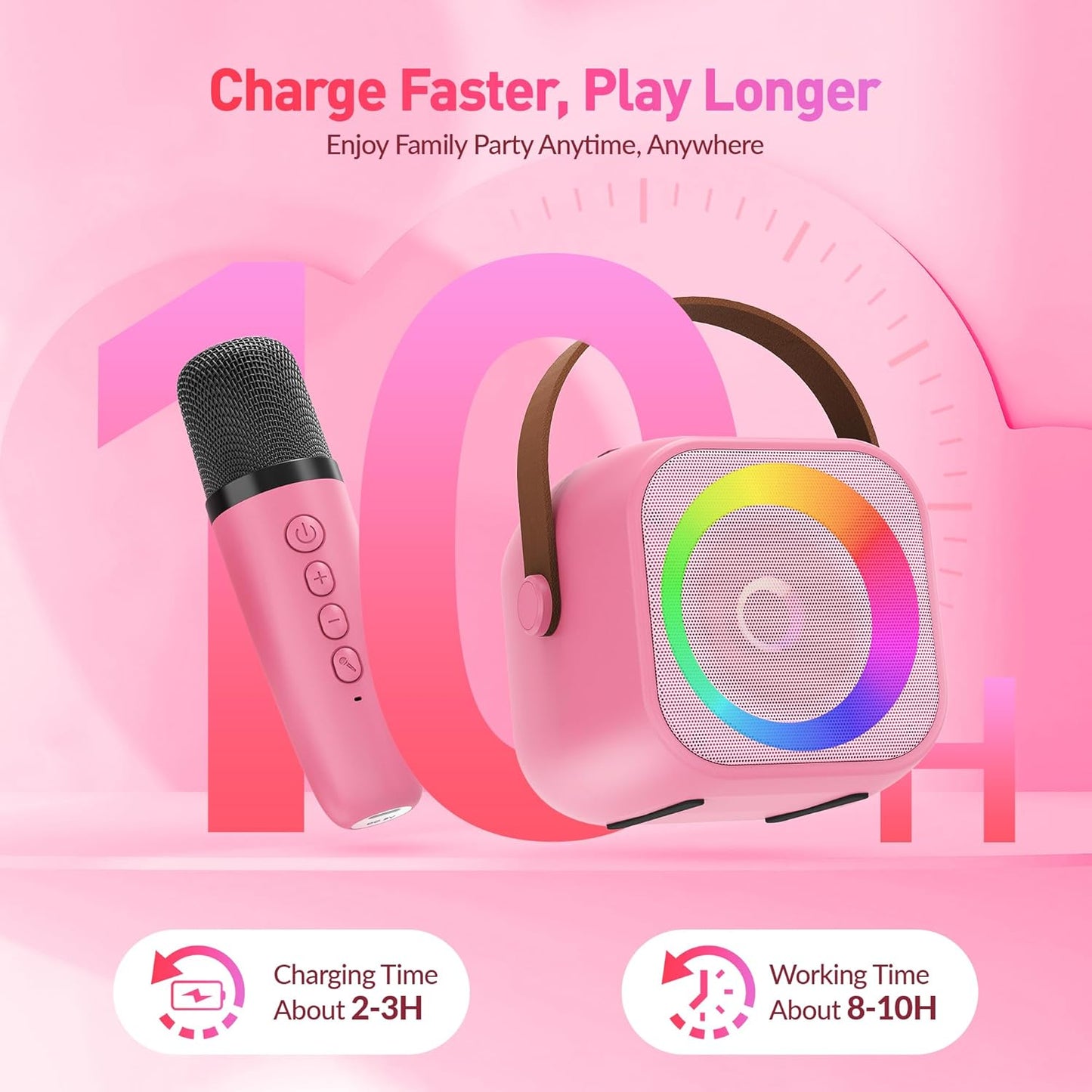 Karaoke Machine, Portable Bluetooth Karaoke Speaker with 2 Wireless Microphones and Party Lights for Kids and Adults, Birthday Gifts for Girls Boys Family Home Party (Beige2) - PuriLite