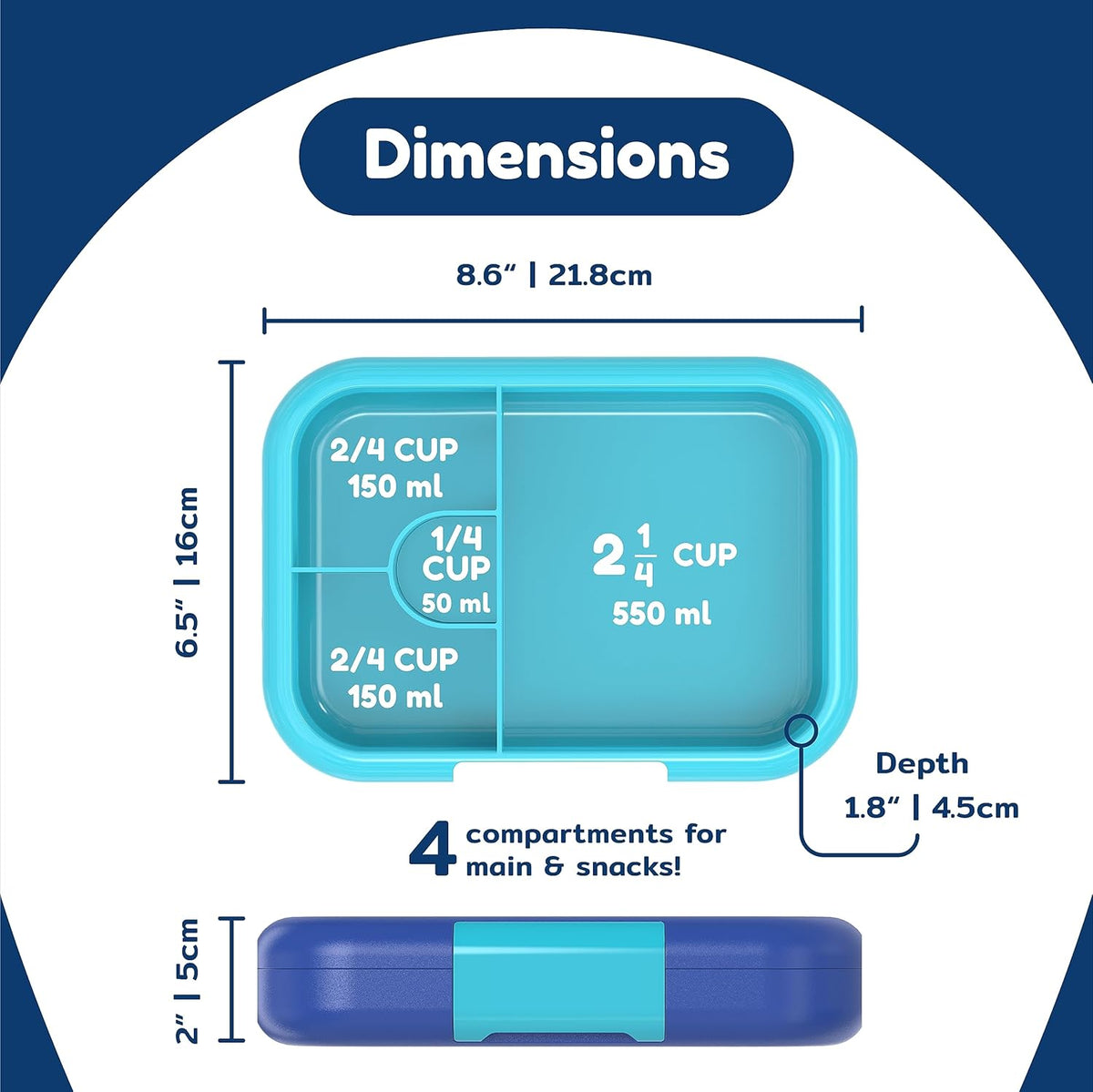 BOZ Kids Bento Lunch Box - 4 Compartment Kids Lunch Containers for Ages 3 to 7 - Leak Proof, Dishwasher Safe - PuriLite
