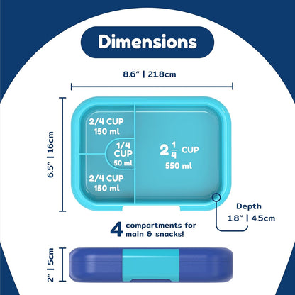 BOZ Kids Bento Lunch Box - 4 Compartment Kids Lunch Containers for Ages 3 to 7 - Leak Proof, Dishwasher Safe - PuriLite