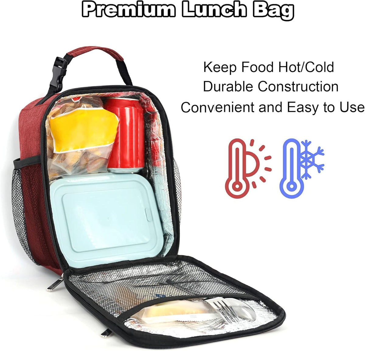 Lunch Box for Men Women Adults Small Lunch Bag for Office Work Picnic - Reusable Portable Lunchbox, Black - PuriLite