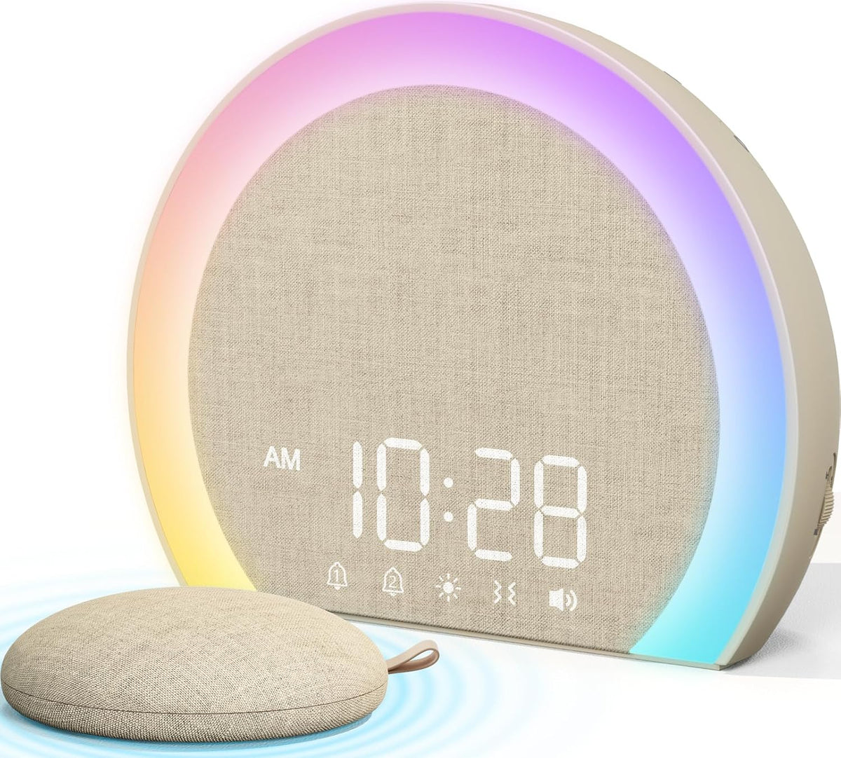 ANJANK Loud Alarm Clock with Wireless Bed Shaker, Vibrating Dual Alarm with Light Wake Up for Heavy Sleepers & Hearing Impaired, 9-Color Night Light, 5 Sounds, 0-100% Dimmer, USB Charger, Bedroom - PuriLite