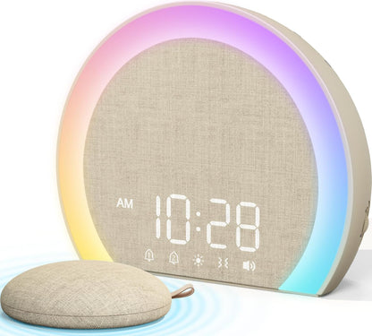 ANJANK Loud Alarm Clock with Wireless Bed Shaker, Vibrating Dual Alarm with Light Wake Up for Heavy Sleepers & Hearing Impaired, 9-Color Night Light, 5 Sounds, 0-100% Dimmer, USB Charger, Bedroom - PuriLite