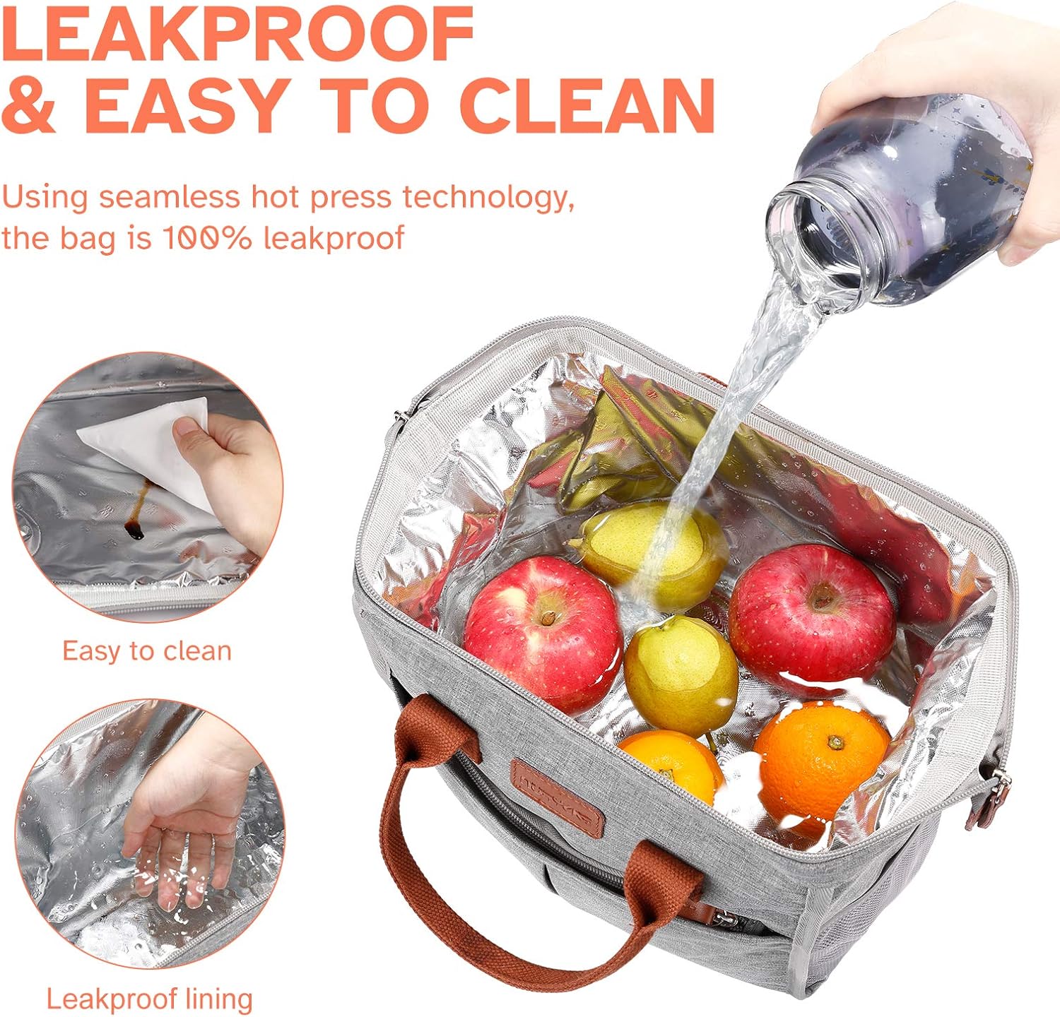 Lunch Bag for Women & Men, Insulated Lunch Box Cooler Tote Bags, Adult Reusable Lunch Boxes with Water Resistant for Work, Travel and Picnic (Grey) - PuriLite