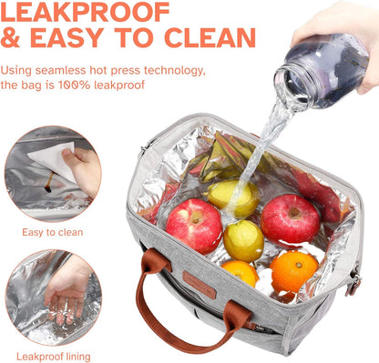 Lunch Bag for Women & Men, Insulated Lunch Box Cooler Tote Bags, Adult Reusable Lunch Boxes with Water Resistant for Work, Travel and Picnic (Grey) - PuriLite