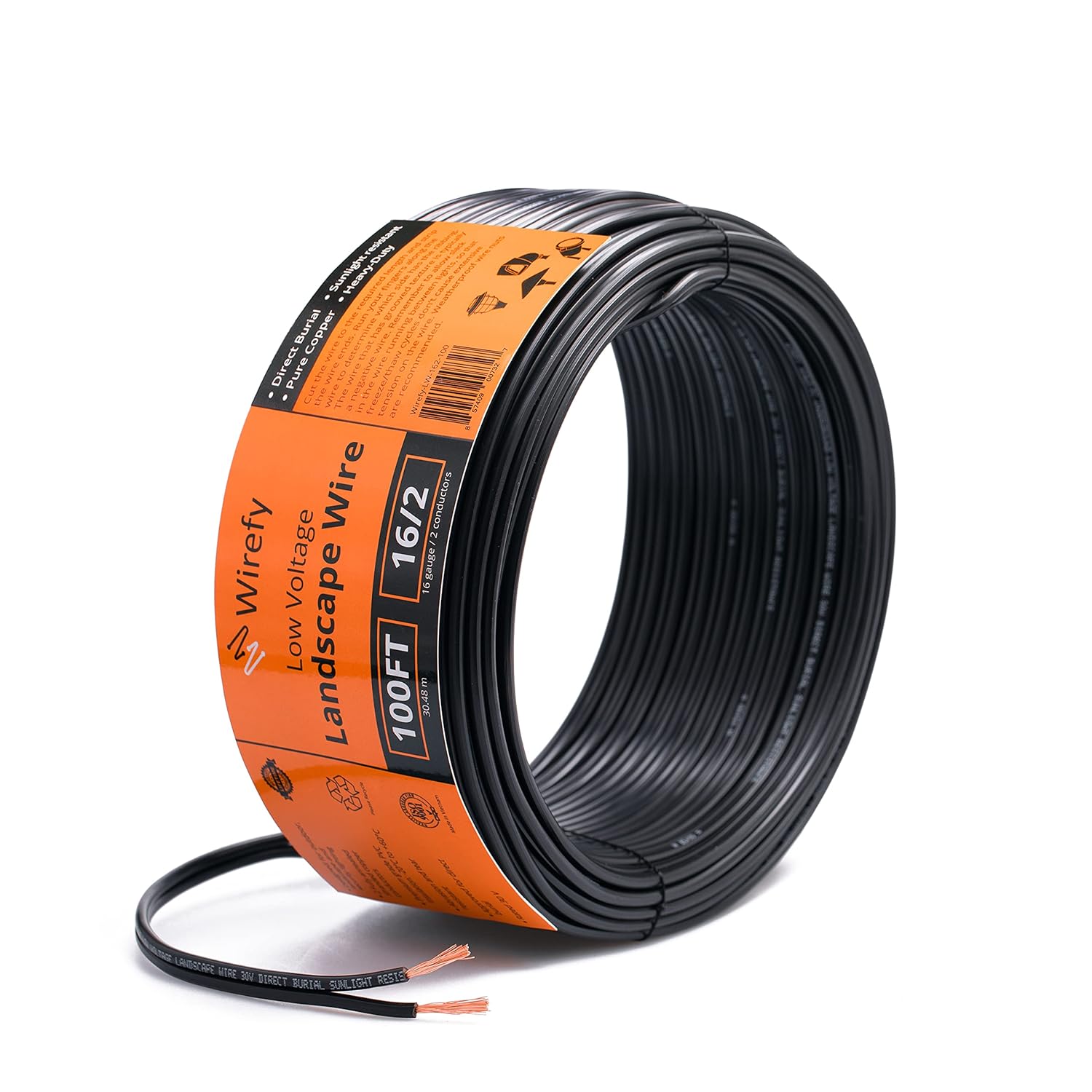 Wirefy 16/2 Low Voltage Landscape Lighting Copper Wire - 16-Gauge 2-Conductor 100 Feet | Low-Voltage Wire | Low Voltage Wiring | Low Voltage Wire 16/2 | Landscape Wire 16 2 - PuriLite