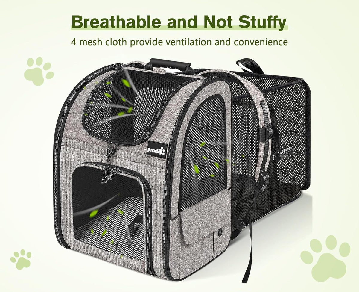 Pecute Pet Carrier Backpack, Dog Carrier Backpack Expandable with Breathable Mesh for Pets ＜6kg, Pet Backpack Carrier for Hiking Travel Camping Outdoor - PuriLite