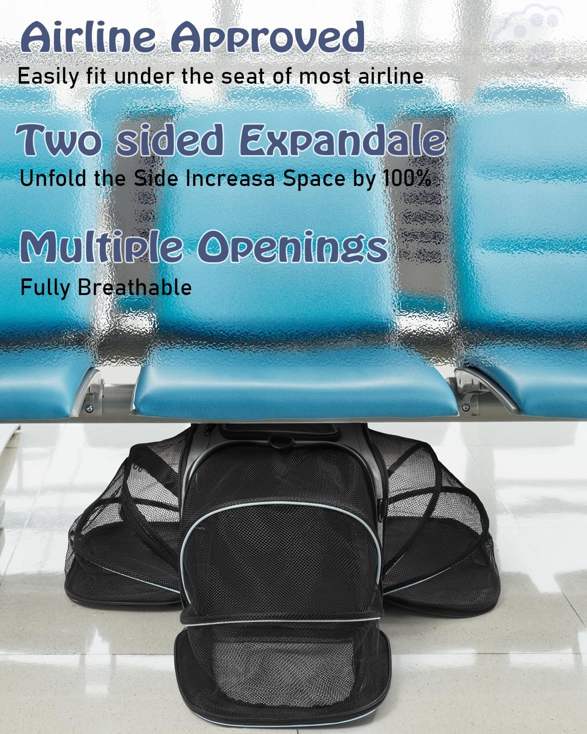 Siivton Cat Carrier,4 Sided Expandable Pet Carrier for Travel,Collapsible Soft-Sided Carriers with Removable Fleece Pad and Shoulder Straps,Airline Approved(17.5"x 11"x 11") - PuriLite