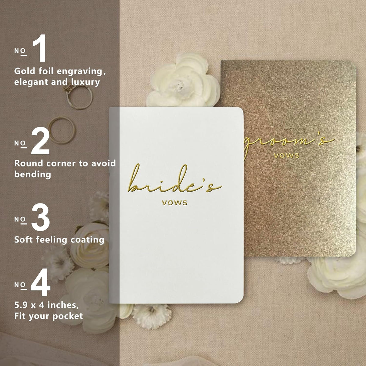 WeddingGiftsWedding Vow Books His and Hers Soft Touch Gold Foil Engraving Vow Books Wedding Essentials Wedding Accessories(TR-HH-Black) - PuriLite