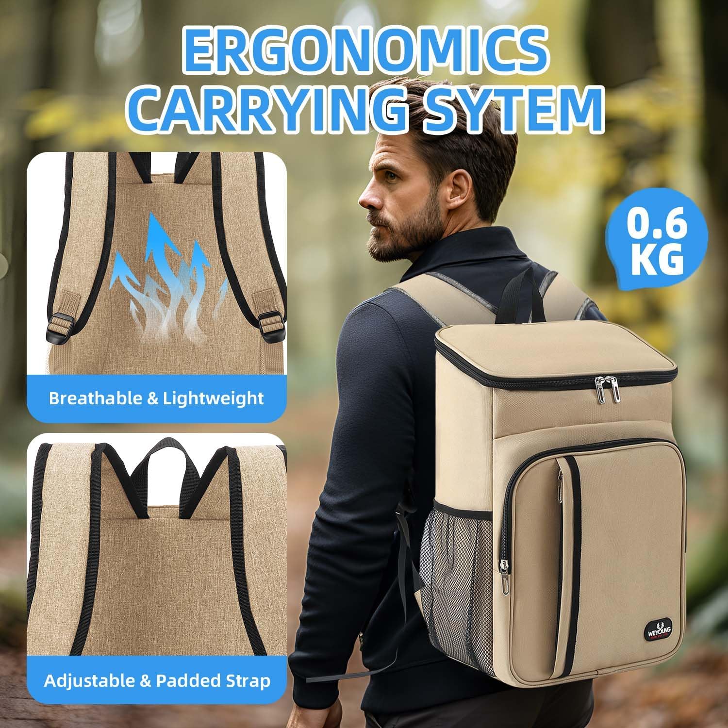 Bagtopia Camping Cooler Backpack 25 Cans, Leak Proof Insulated Thermal Bag, Beach Travel Picnic Lunch Backpack for Men Women - PuriLite