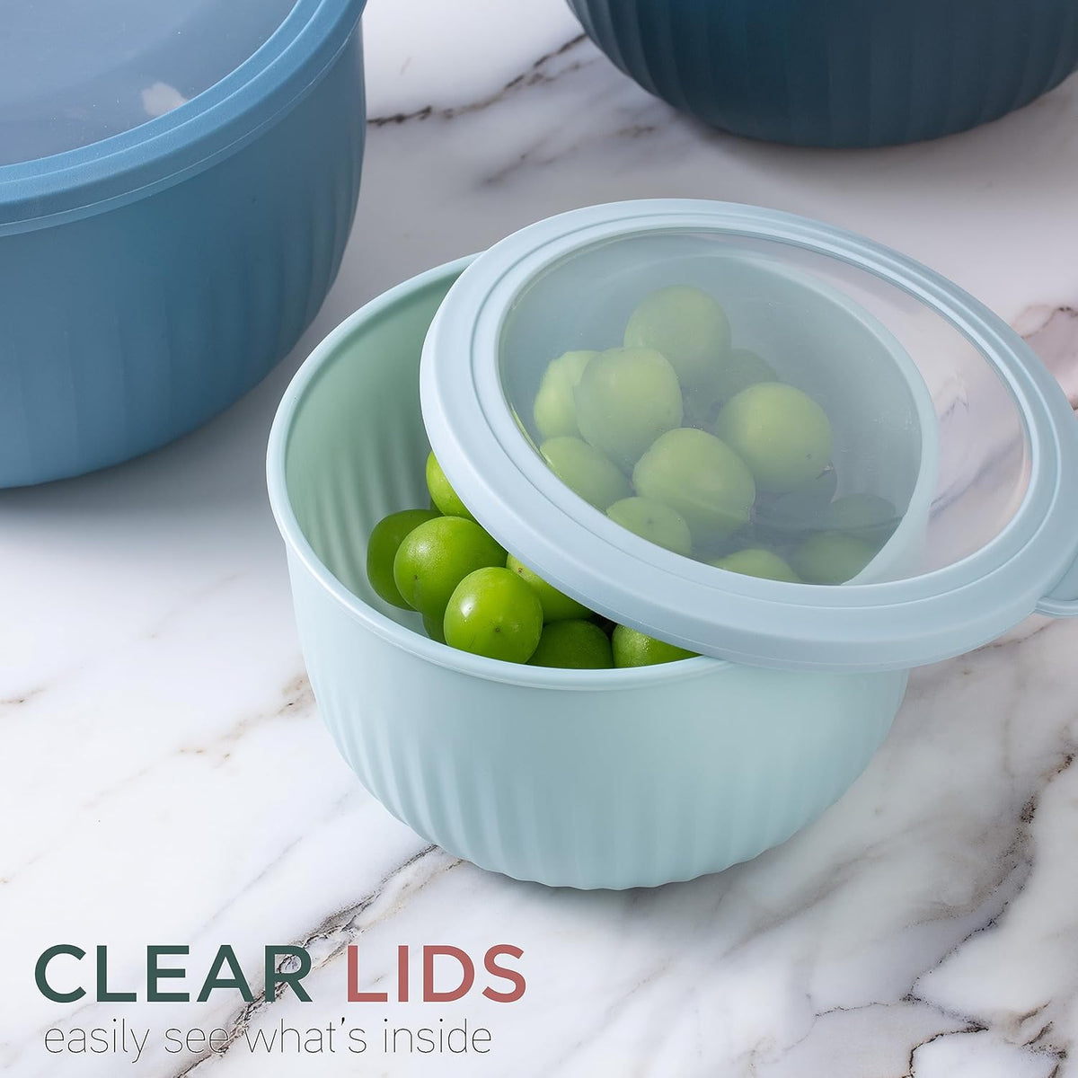 COOK WITH COLOR Prep Bowls with Lids- 8 Piece Nesting Plastic Small Mixing Bowl Set with Lids (Teal Ombre) - PuriLite
