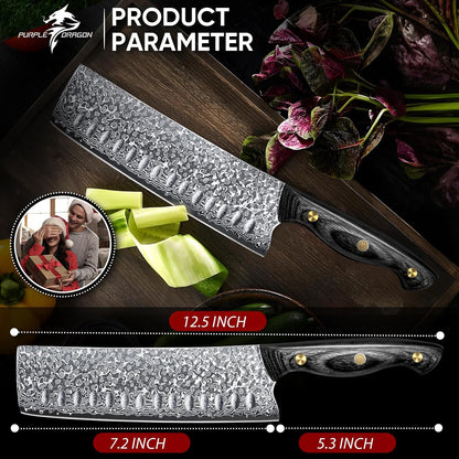 Purple Dragon Damascus Fish Fillet Knife - 7 inch Flexible Boning Knife with VG10 Core, Kitchen Slicing Knife with Full Tang Handle, Birthday Dad Mom Gift - PuriLite